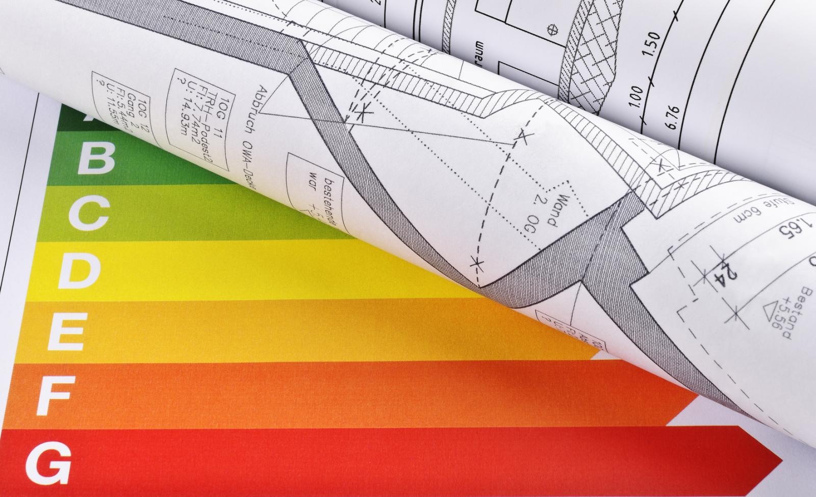 Effizienzkategorien als Grafik mit Bauplan
