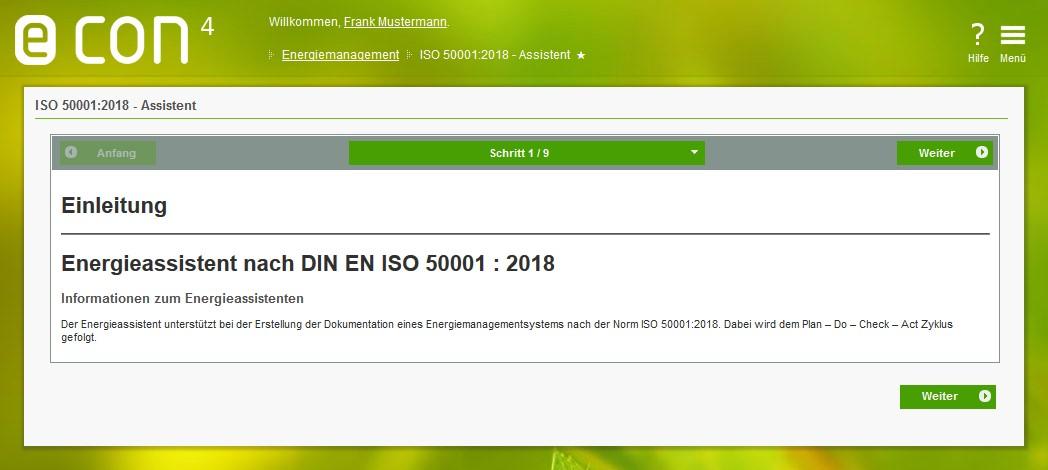 Screenshot econ4 Software Schritt-für-Schritt Anleitung ISO50001 Assistent